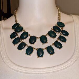 Deep green w/black splotches double layer necklace